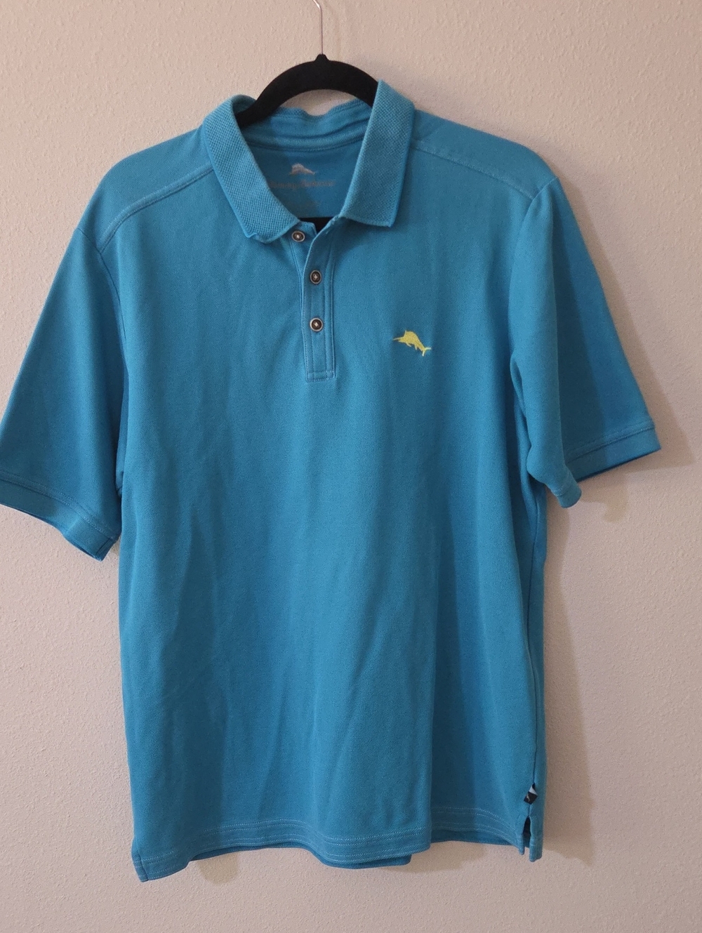 Tommy Bahama Bright Turquoise Polo with Yellow Dolphin Logo